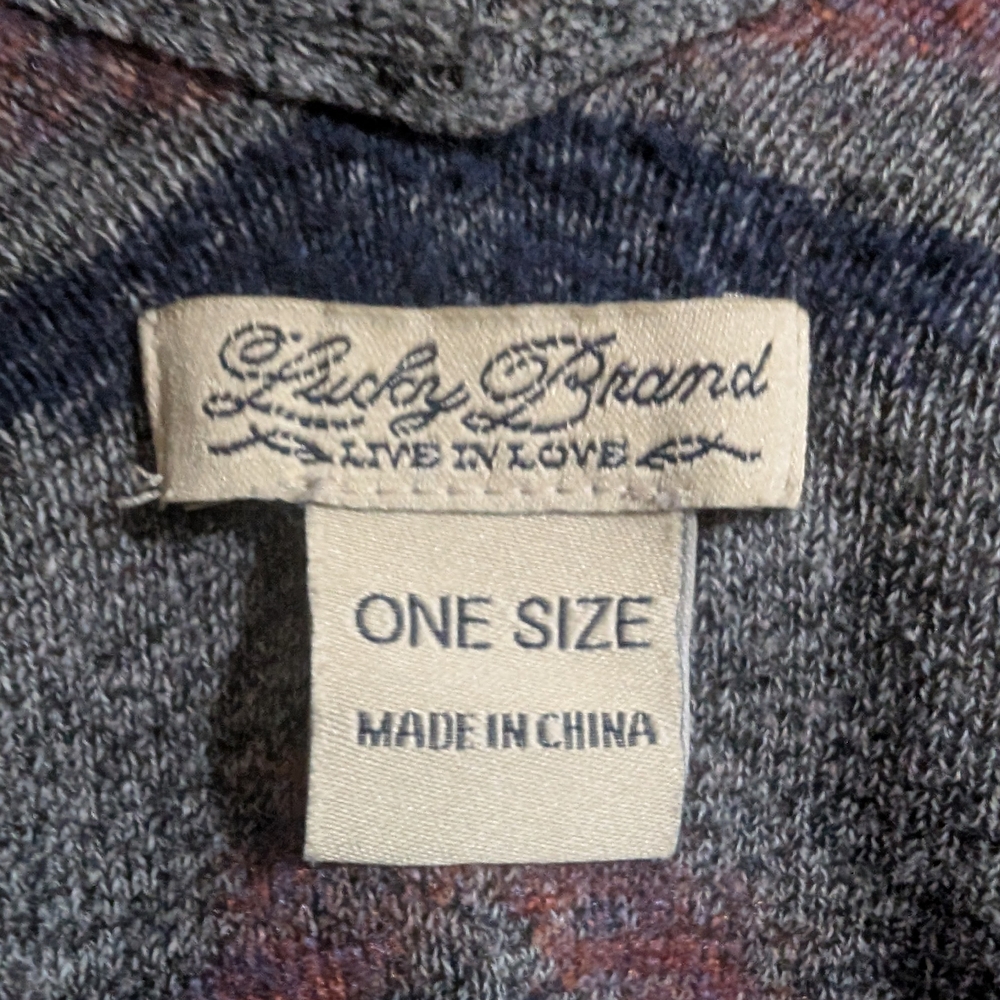 Lucky Brand Womens Gray Multicolor Knit Poncho With Aztec Design OS - Picture 3 of 3